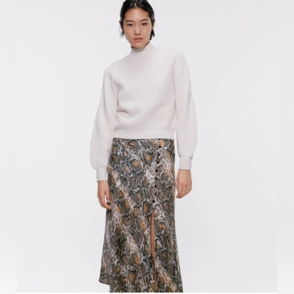 Zara Snakeskin Midi Skirt High Low Size XS - Picture 2 of 9